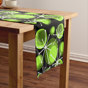 Mid Century Circles Starbursts Chartreuse Short Table Runner