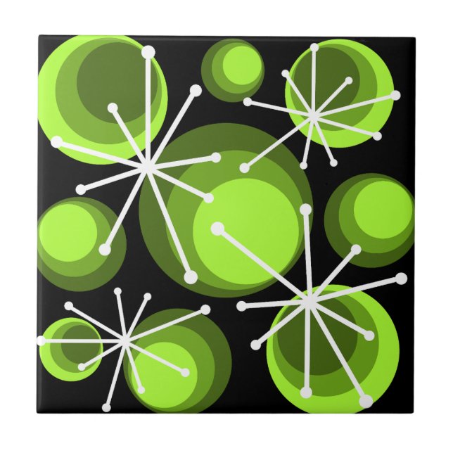 Mid Century Circles Starbursts Chartreuse Tile (Front)