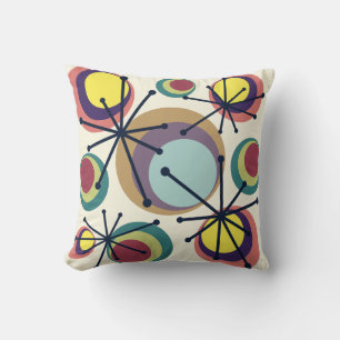 Mid Century Circles Starbursts Colourful Cushion