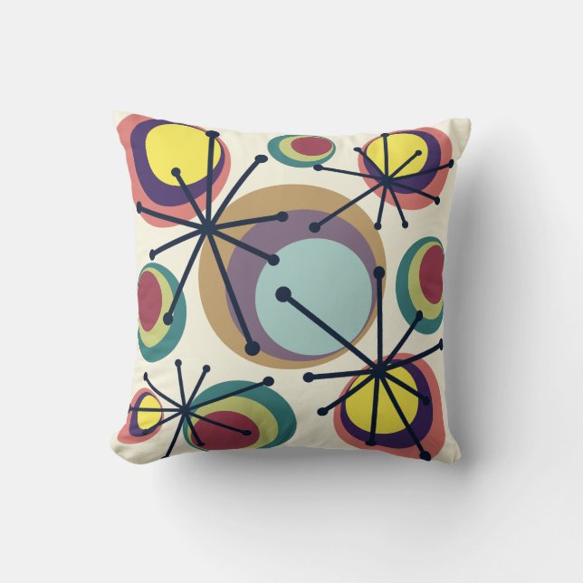 Mid Century Circles Starbursts Colourful Cushion (Front)