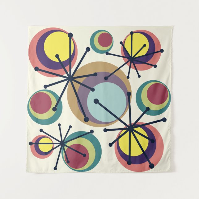 Mid Century Circles Starbursts Colourful Tapestry (Front)