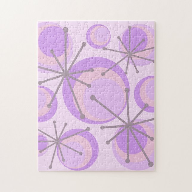Mid Century Circles Starbursts Lavender Jigsaw Puzzle (Vertical)