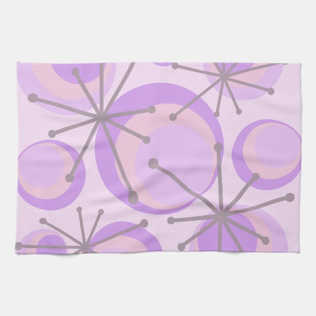 Mid Century Circles Starbursts Lavender Tea Towel (Horizontal)