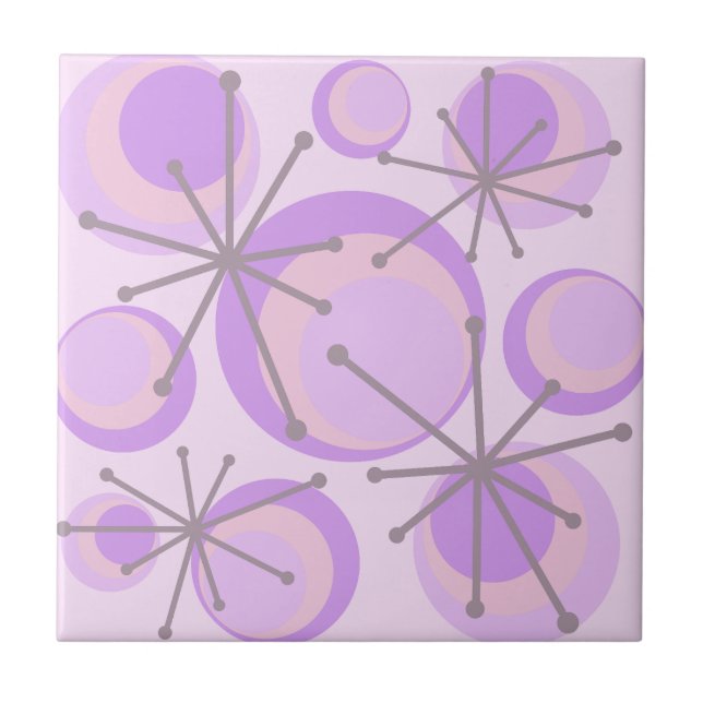 Mid Century Circles Starbursts Lavender Tile (Front)