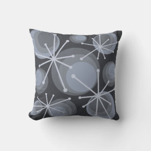 Mid Century Circles Starbursts Slate Cushion