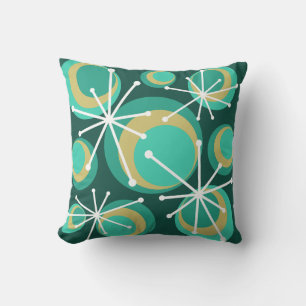 Mid Century Circles Starbursts Teal Cushion