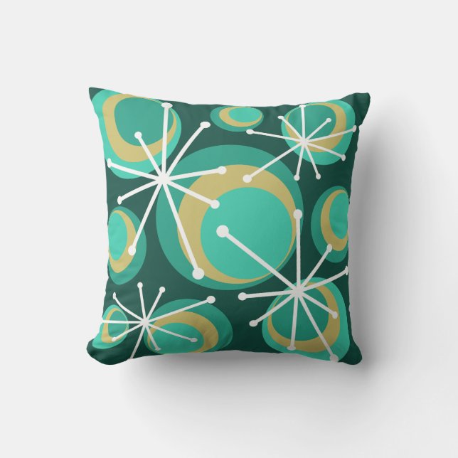 Mid Century Circles Starbursts Teal Cushion (Front)