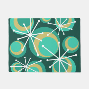 Mid Century Circles Starbursts Teal Doormat