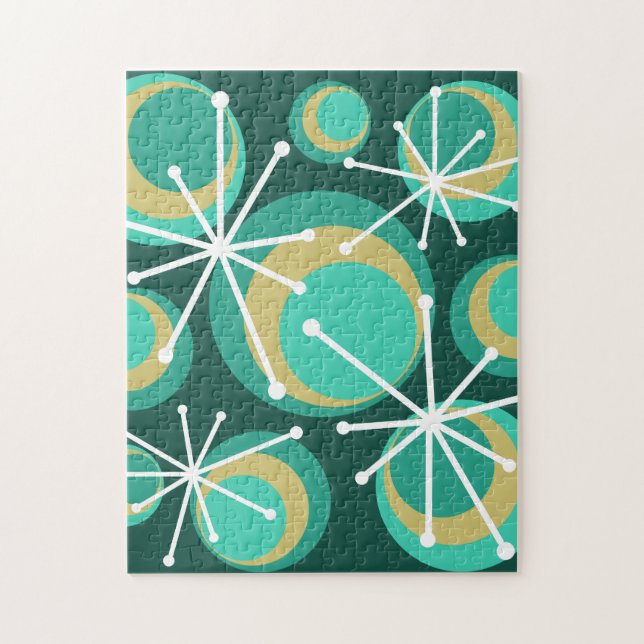 Mid Century Circles Starbursts Teal Jigsaw Puzzle (Vertical)