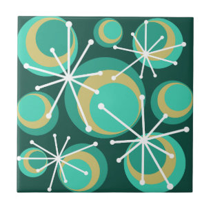Mid Century Circles Starbursts Teal Tile