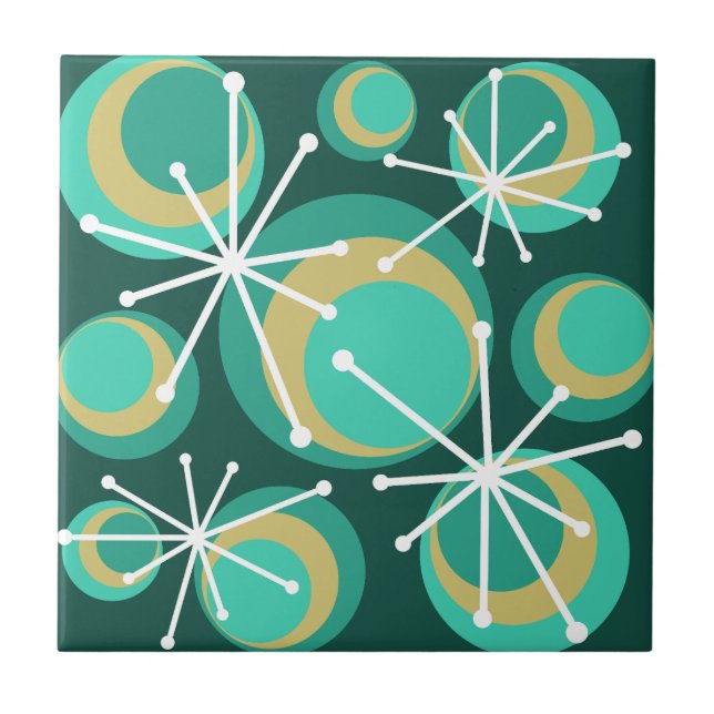 Mid Century Circles Starbursts Teal Tile (Front)