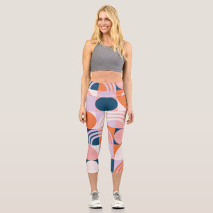 Mid-Century Circles Stripes: Geometric Pattern Capri Leggings