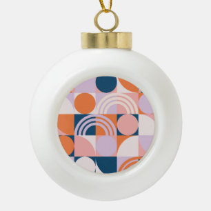 Mid-Century Circles Stripes: Geometric Pattern Ceramic Ball Christmas Ornament