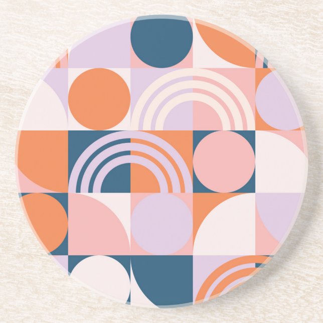 Mid-Century Circles Stripes: Geometric Pattern Coaster (Front)