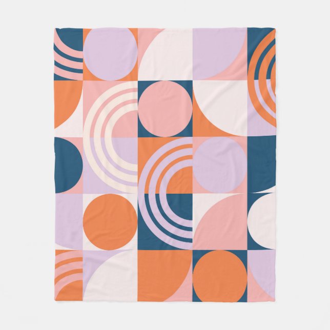 Mid-Century Circles Stripes: Geometric Pattern Fleece Blanket (Front)