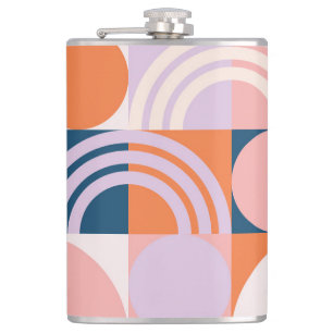 Mid-Century Circles Stripes: Geometric Pattern Hip Flask