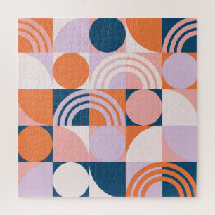 Mid-Century Circles Stripes: Geometric Pattern Jigsaw Puzzle