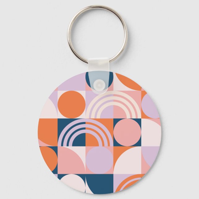 Mid-Century Circles Stripes: Geometric Pattern Key Ring (Front)