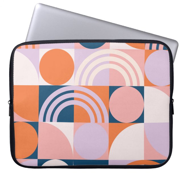 Mid-Century Circles Stripes: Geometric Pattern Laptop Sleeve (Front)