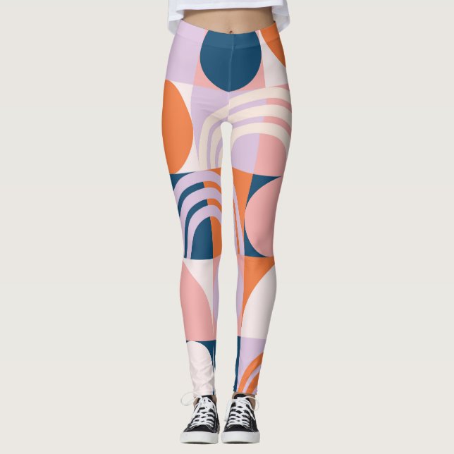 Mid-Century Circles Stripes: Geometric Pattern Leggings (Front)