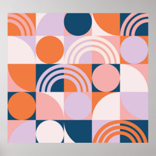 Mid-Century Circles Stripes: Geometric Pattern Poster