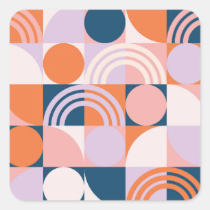 Mid-Century Circles Stripes: Geometric Pattern Square Sticker