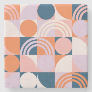 Mid-Century Circles Stripes: Geometric Pattern Stone Coaster