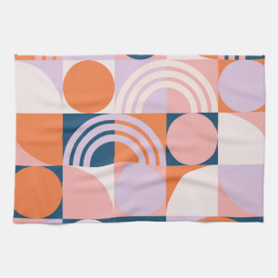 Mid-Century Circles Stripes: Geometric Pattern Tea Towel