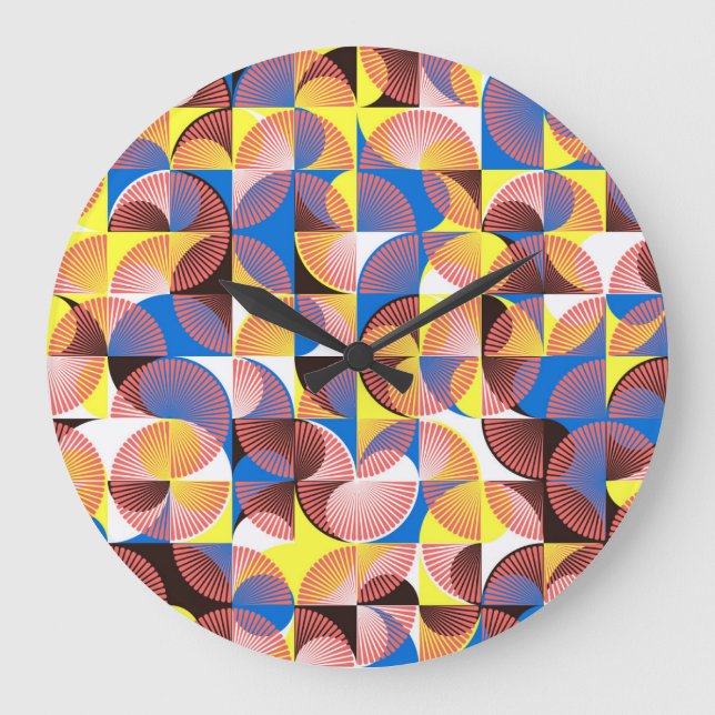 Mid-century circles, stripes, vintage tiles large clock (Front)
