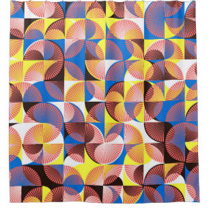 Mid-century circles, stripes, vintage tiles shower curtain