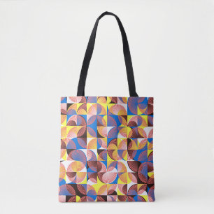 Mid-century circles, stripes, vintage tiles tote bag