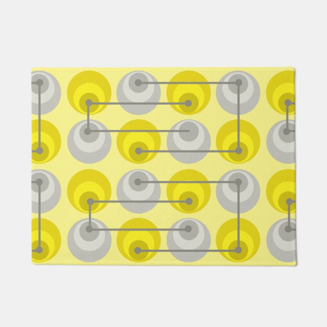 Mid Century Circles Yellow Grey Doormat (Front)