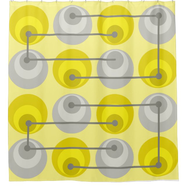 Mid Century Circles Yellow Grey Shower Curtain (Front)