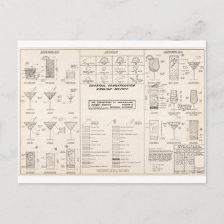 Mid Century Cocktail Construction Chart Postcard