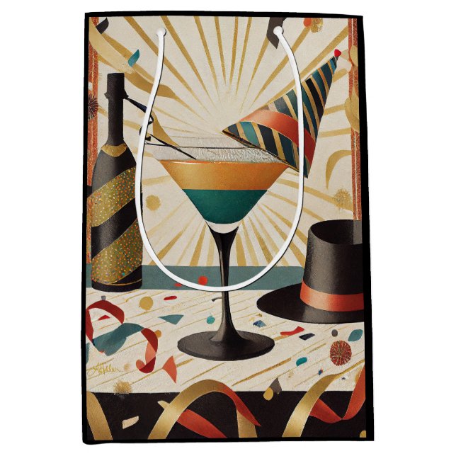 Mid-Century Cocktail Hour - New Years Eve Medium Gift Bag (Front)