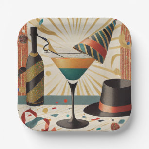 Mid-Century Cocktail Hour - New Years Eve Paper Plate