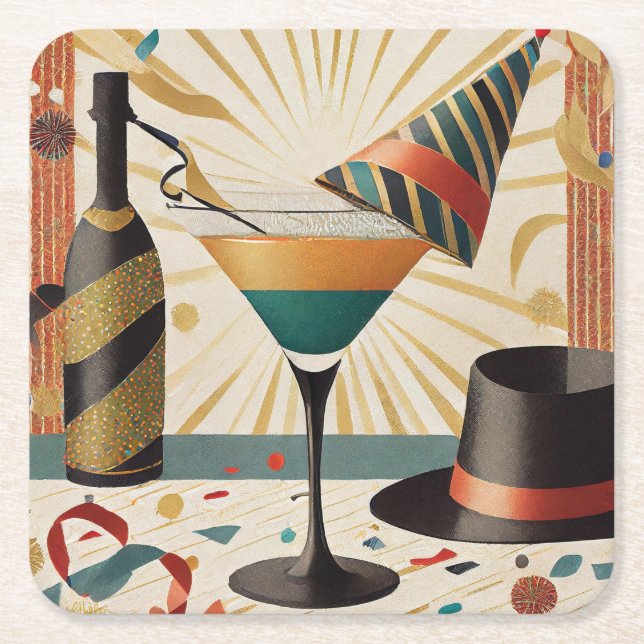 Mid-Century Cocktail Hour - New Years Eve Square Paper Coaster (Front)