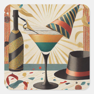 Mid-Century Cocktail Hour - New Years Eve Square Sticker