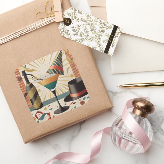 Mid-Century Cocktail Hour - New Years Eve Square Sticker (Gifting)