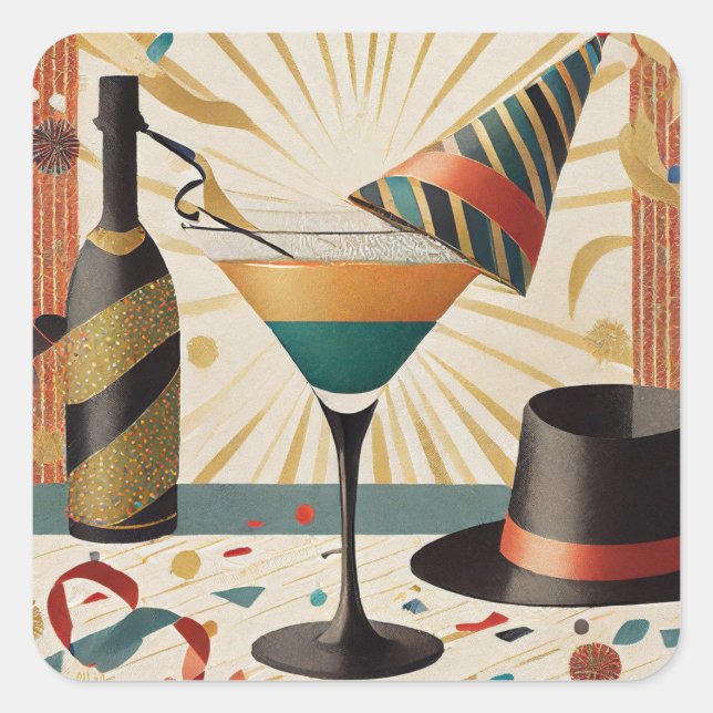 Mid-Century Cocktail Hour - New Years Eve Square Sticker (Front)