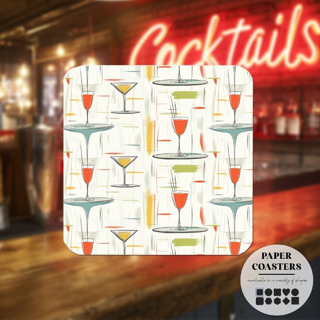 Mid-Century Cocktail Hour Square Paper Coaster (Creator Uploaded)