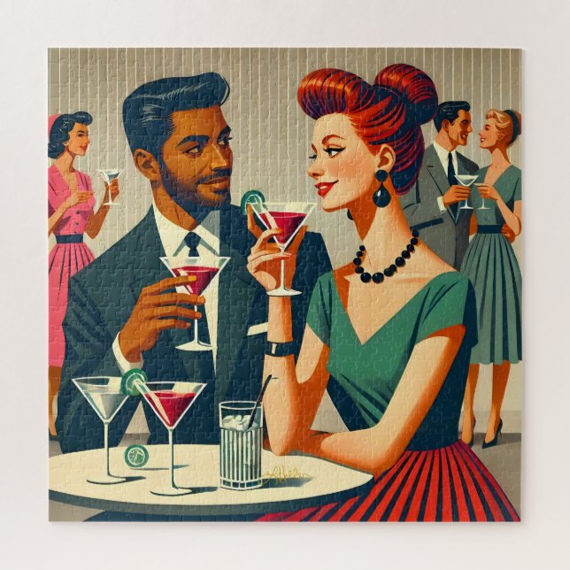 Mid Century Cocktail Party Couples - First Date Jigsaw Puzzle (Vertical)