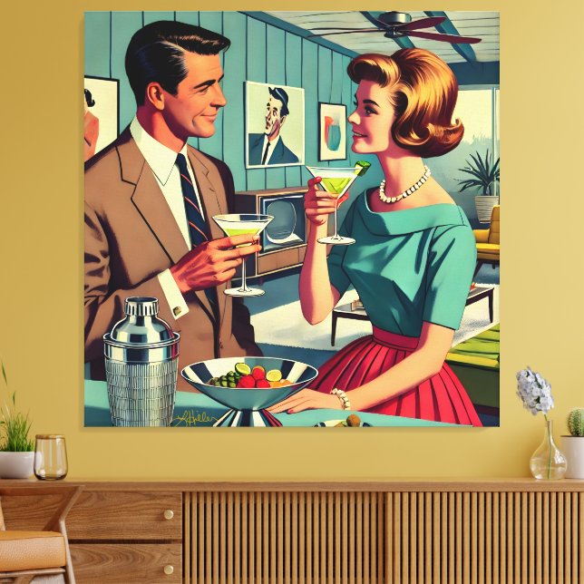 Mid Century Cocktail Party Couples - House Warming Canvas Print (Insitu(LivingRoom))