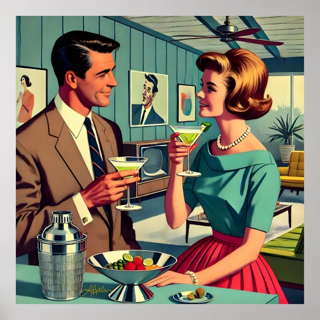 Mid Century Cocktail Party Couples - House Warming Poster (Front)