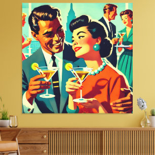 Mid Century Cocktail Party Couples - Mi Amor Canvas Print