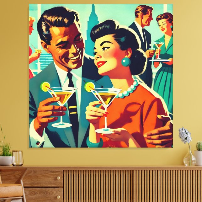Mid Century Cocktail Party Couples - Mi Amor Canvas Print (Insitu(LivingRoom))