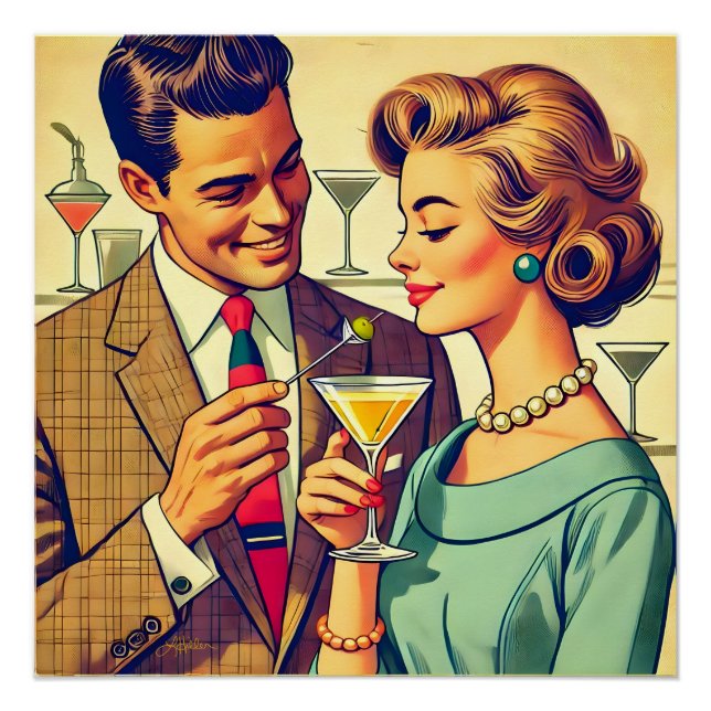 Mid Century Cocktail Party Couples - Temptation Poster (Front)
