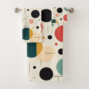 Mid century colorful geometric pattern bath towel set