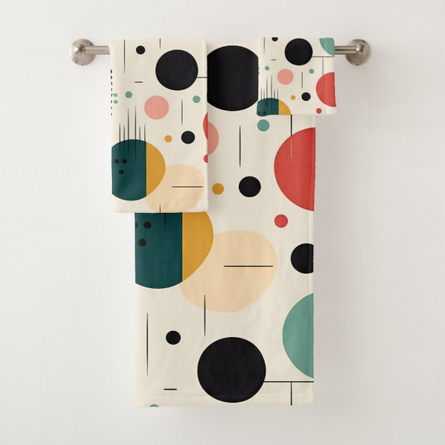 Mid century colorful geometric pattern bath towel set (Insitu)