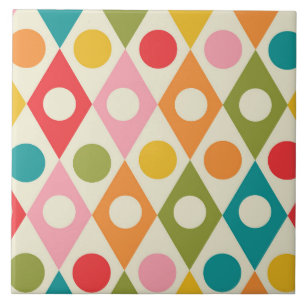 Mid Century Colourful Circles on Diamonds Pattern Tile